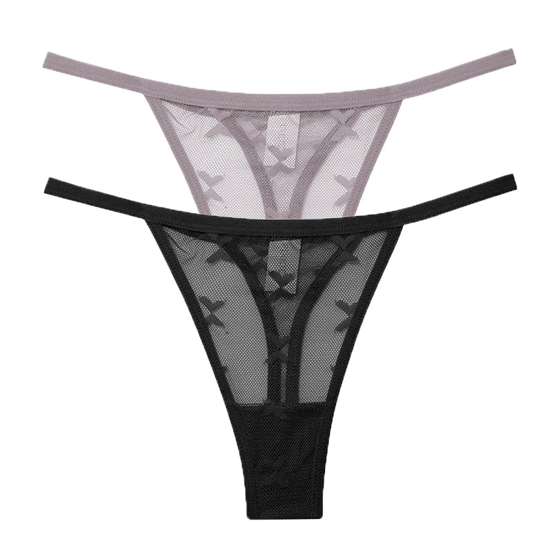 2PCS/Set Mesh Transparent Thong Women Panties Underwear Seamless G-String Female Underpants Intimates Lingerie S-XL