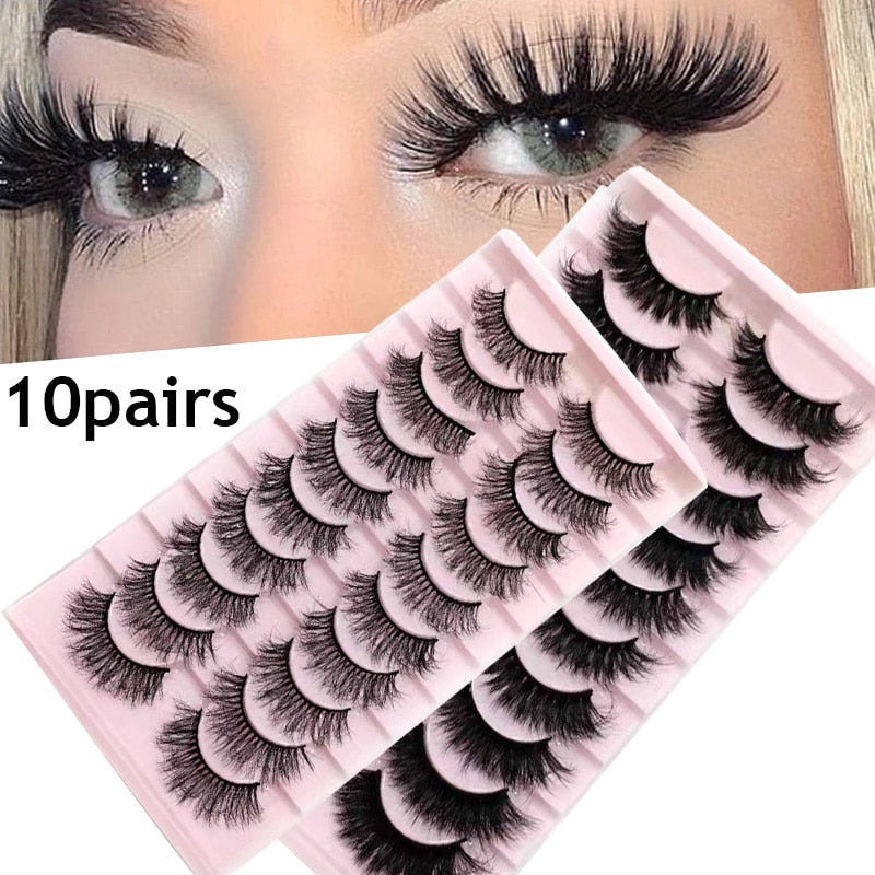 10 Pairs Faux Mink Lashes Natural False Eyelashes Fluffy Soft Wispy Dramatic Volume Lash Extension Wispy Long 3D