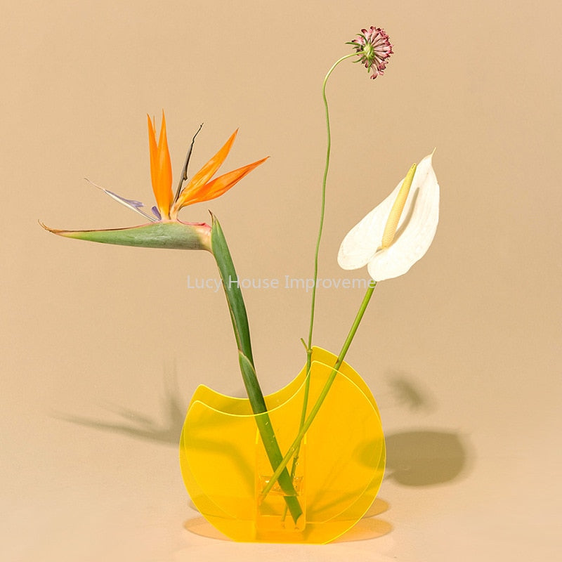 Rainbow Color Acrylic Vases Floral Container Decorative Home Office Decoration
