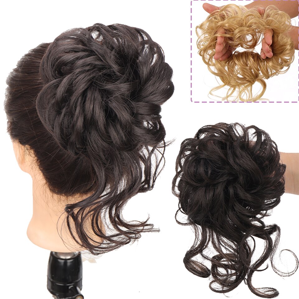 Synthetic Hair Bun Messy Scrunchies Hairpiece Accessories Claw Clip Chignon Curly Fake Hair Elastic Hair Band for Women