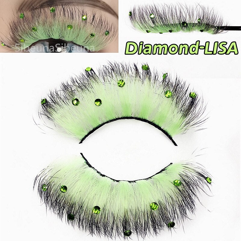 Colored Diamond Glitter 8D False Eyelashes Color Sequin Fuax Mink Lashes Natural Long Stage Colorful Rainbow eyelashes