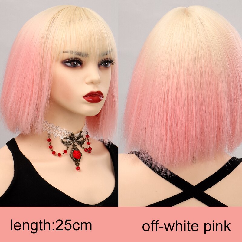 Synthetic Short Water Wave Cosplay Bob Wig with Bangs Heat-resistant Fiber Lolita Wigs For Women Daily Wear