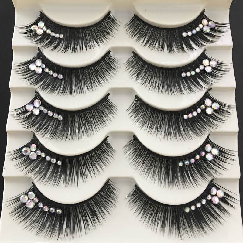 diamond eyelashes thick long eyelashes stage eyelashes exaggerated false eyelashes 5 pairs of boxed