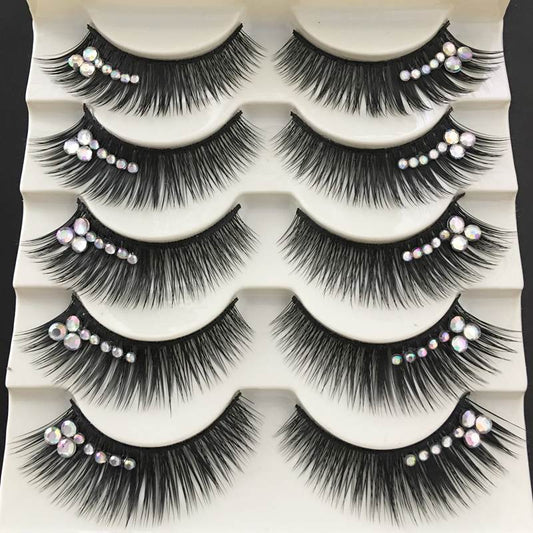 diamond eyelashes thick long eyelashes stage eyelashes exaggerated false eyelashes 5 pairs of boxed