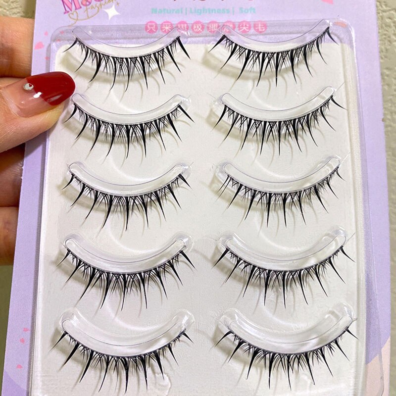 5 Pairs Natural  False Eyelashes Cos Japanese Eyelashes Handmade Transparent Terrier Thick Curling Eyelash