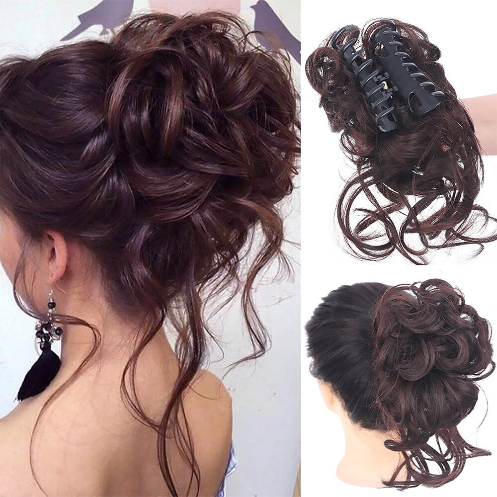 Synthetic Hair Bun Messy Scrunchies Hairpiece Accessories Claw Clip Chignon Curly Fake Hair Elastic Hair Band for Women