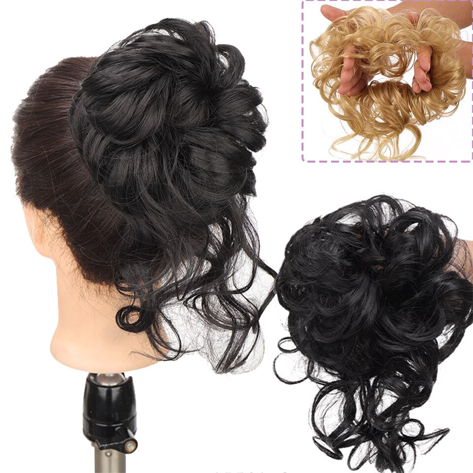 Synthetic Hair Bun Messy Scrunchies Hairpiece Accessories Claw Clip Chignon Curly Fake Hair Elastic Hair Band for Women