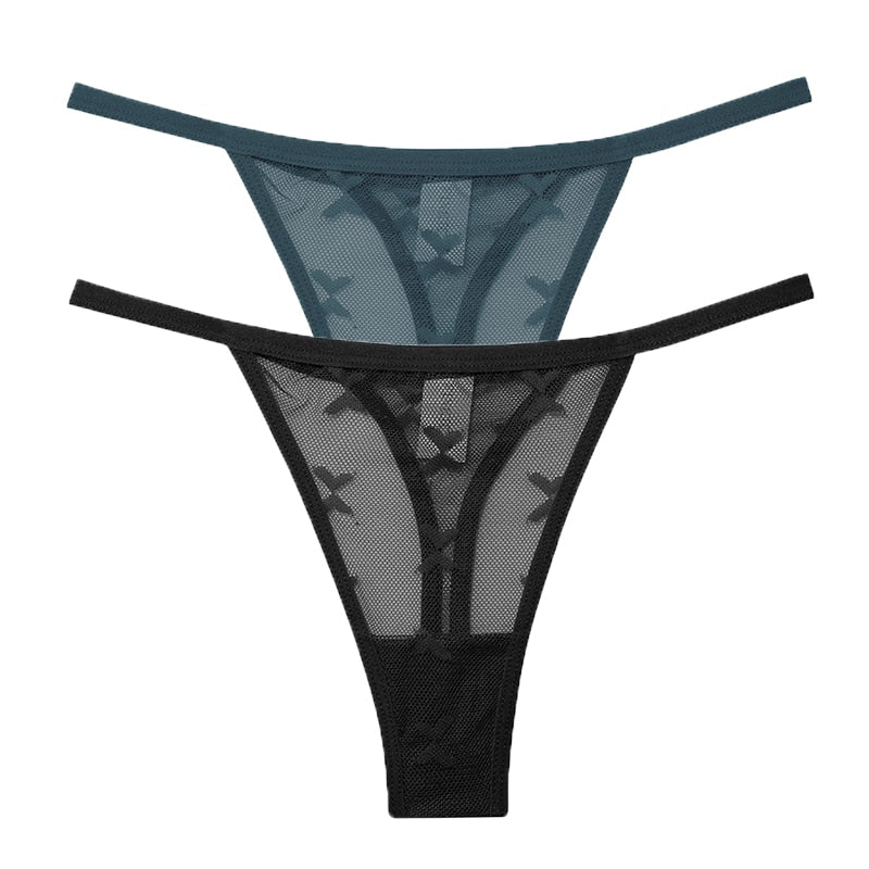 2PCS/Set Mesh Transparent Thong Women Panties Underwear Seamless G-String Female Underpants Intimates Lingerie S-XL
