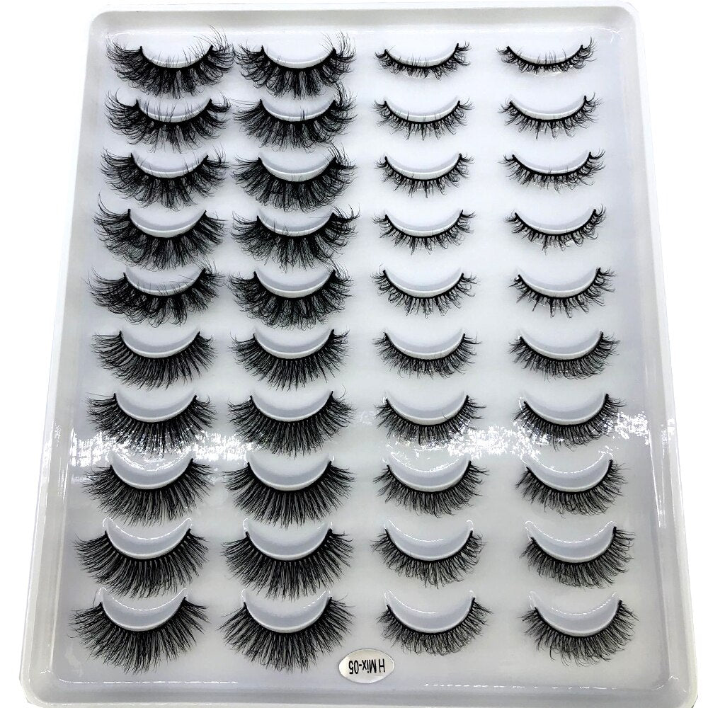 20 pairs long Natural Mink False Eyelashes Cross Dense Handmade Cotton Stalk Eye Lashes Mink Fake Eyelashes