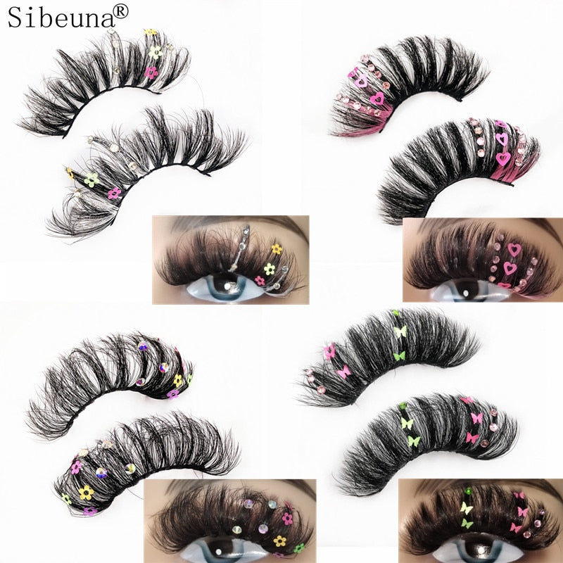8D Diamond Glitter Lashes Faux Mink 25MM Fluffy Color Streaks Cosplay Eyelashes