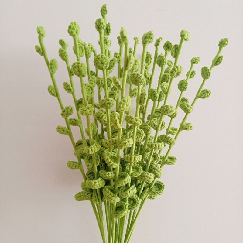 Finished 10pcs Hand-knitted Yarn Crochet  Eucalyptus Bouquet Decorative Artificial Flowers Home Decoration