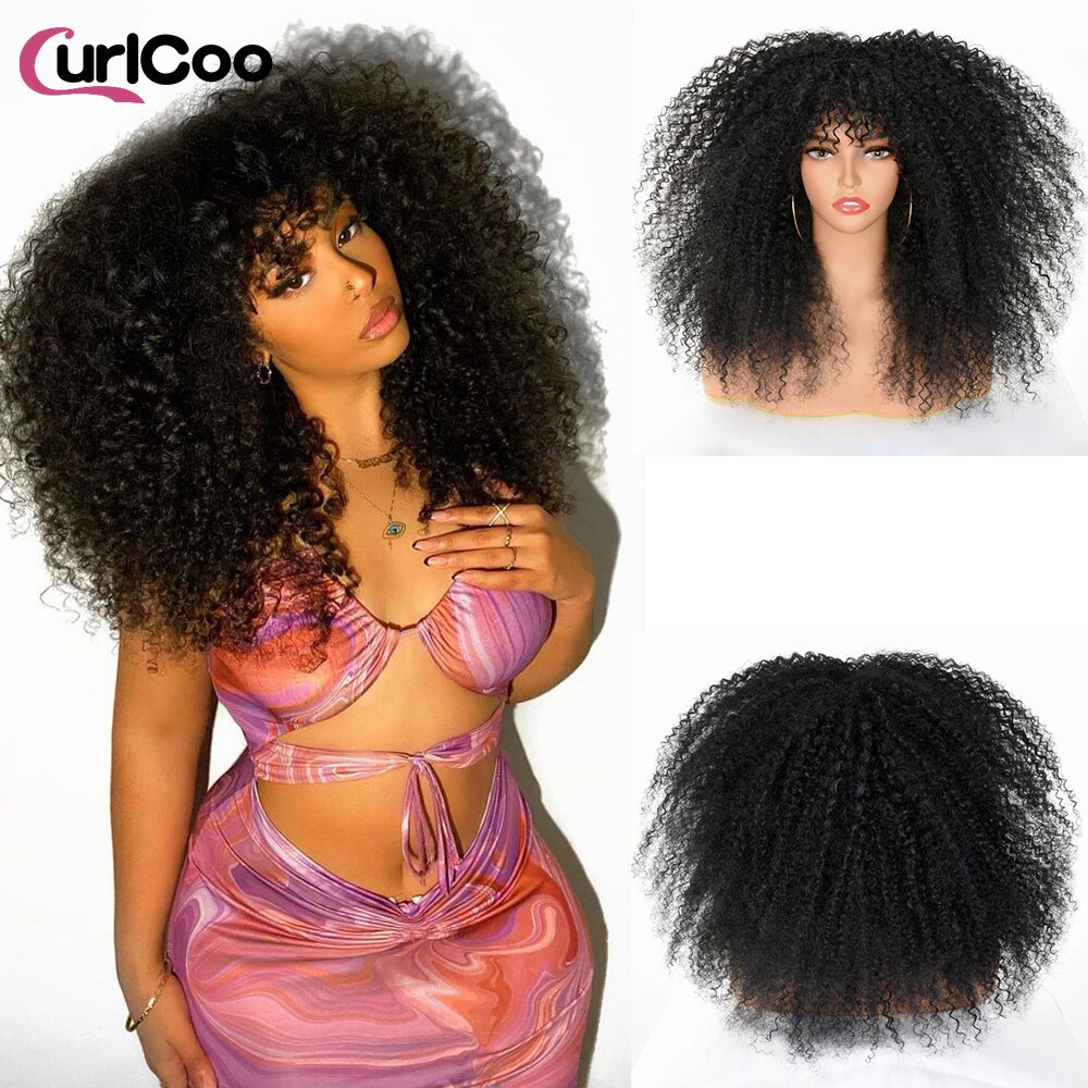 Short Hair Afro Kinky Curly Wig With Bangs For Women Synthetic Ombre Glueless Blonde Red Cosplay Highlight Wigs