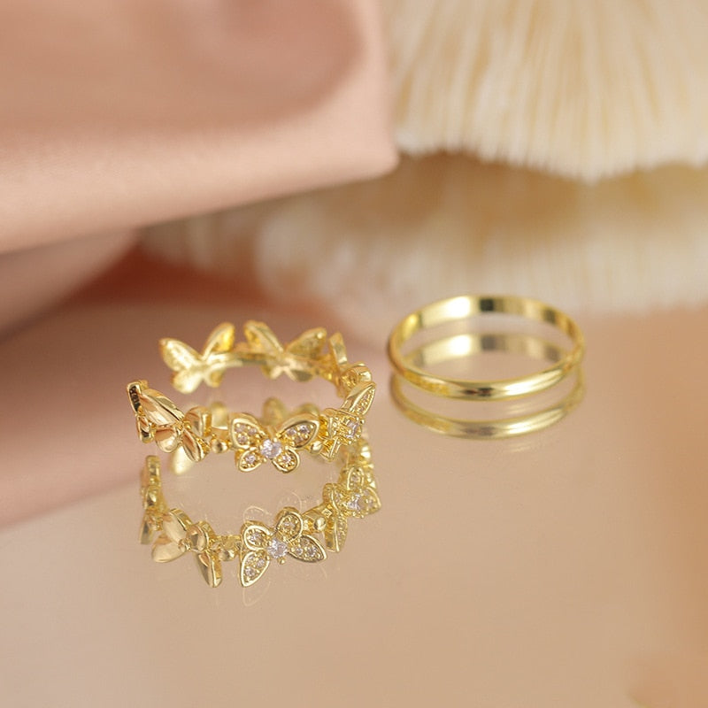 Luxury Gold Color Pearl Zircon Rings Vintage Sexy Open Joint Elegant