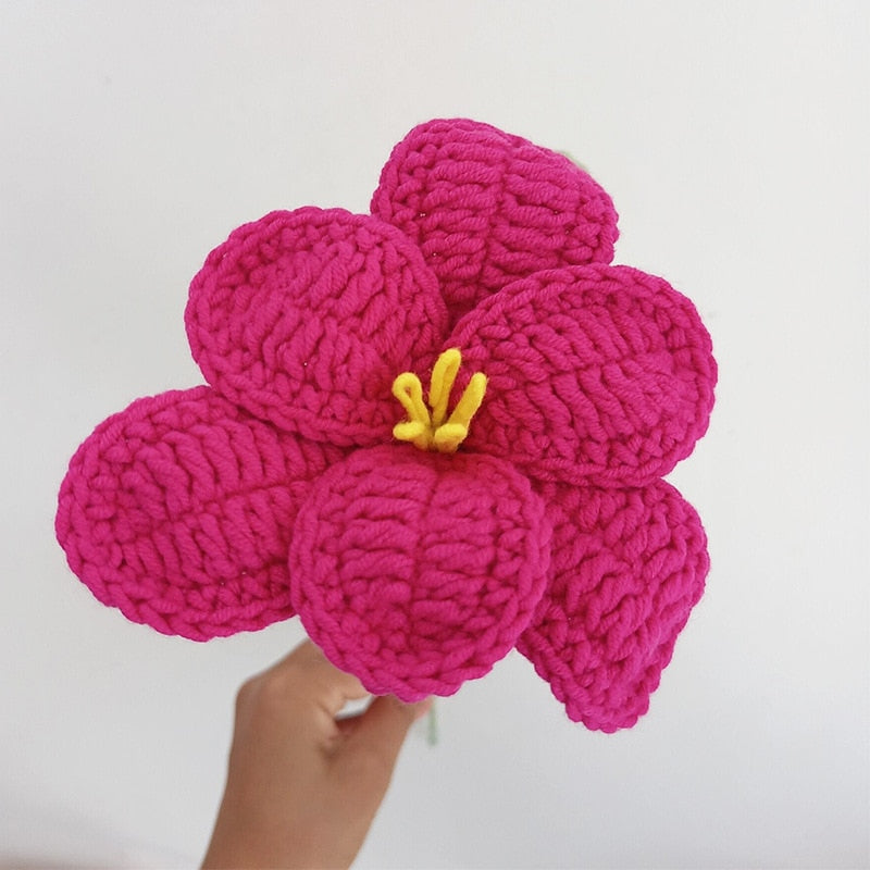 Finished Hand-Knitted Tulips Bouquet Handmade Crochet Fake Flowers for Home Decorate Handmade
