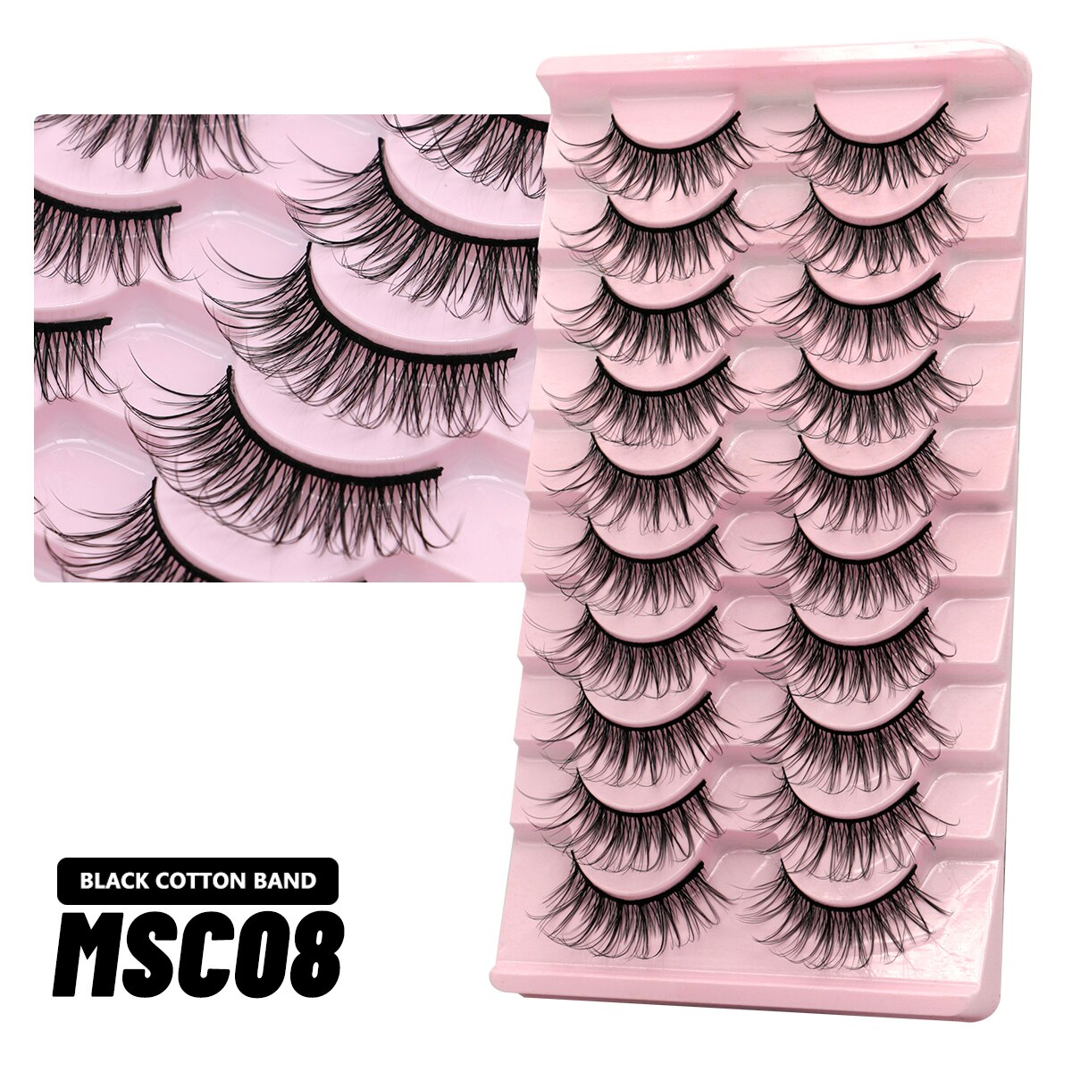 Clear Band Lashes Natural Look Wispy Mink Eyelashes Fluffy 16mm Cat Eye Lashes Pack 5D 10 Pairs Fake Eyelashes