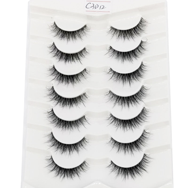 Clear Band Lashes Natural Long 3D Wispy Mink Eyelashes Lightweight Invisible Band Fluffy Eye Lashes 7 Pairs Fake Eyelashes