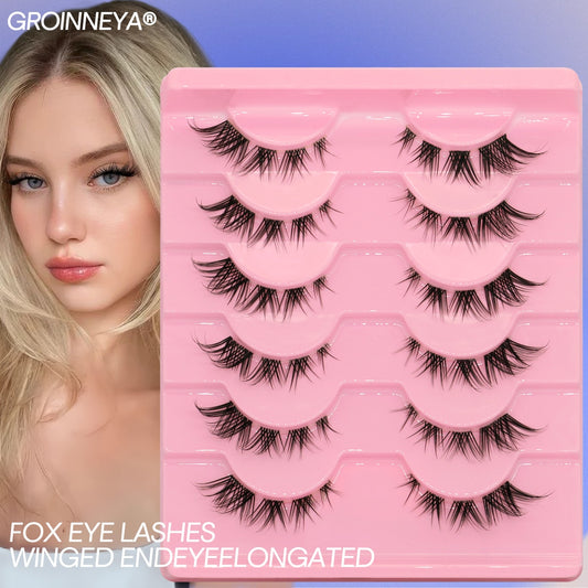 Cat eye Eyelashes 3D Natural False Lashes Fluffy Soft Cross 6 pairs Clear Band Lashes Manga Lashes Wispy Eyelash