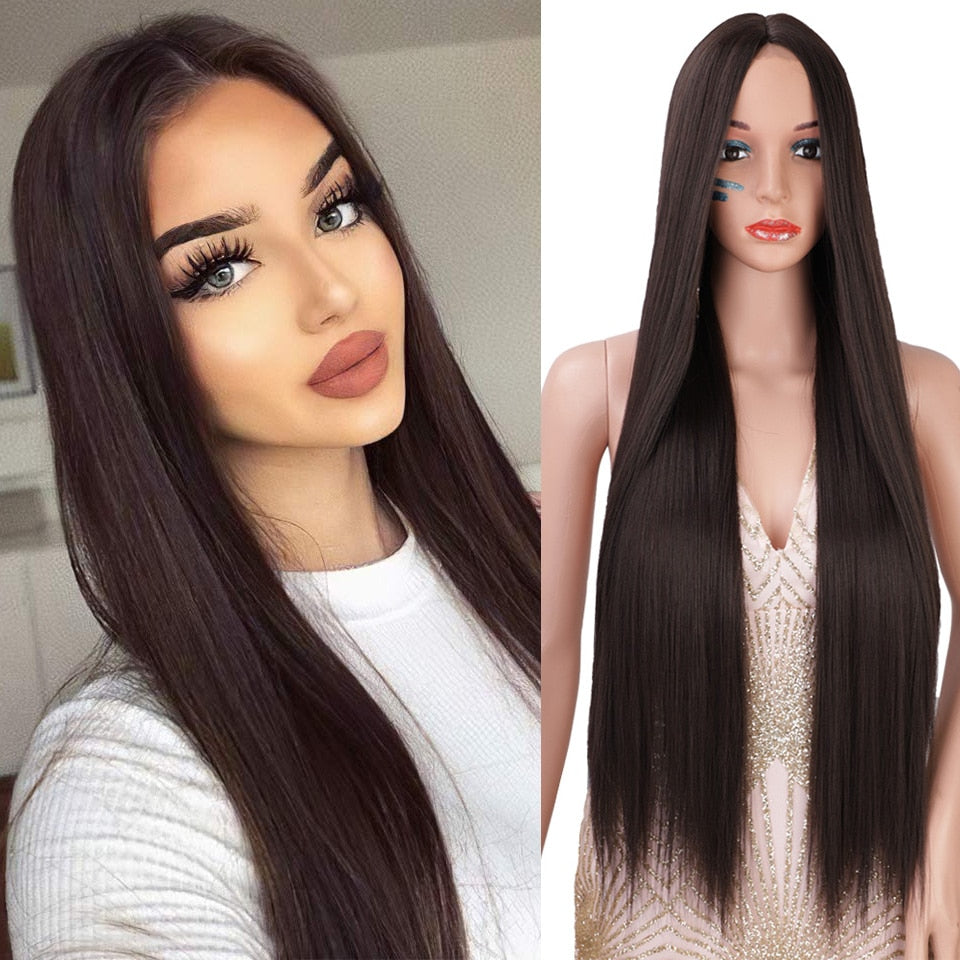 Synthetic Highlights Blonde Wig Long Straight Hair Middle Part Mixed Blonde Wig for Daily