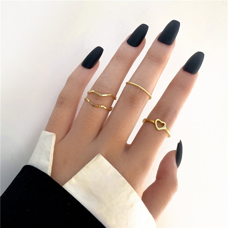 Boho Gold Color 22pcs Heart Rings Set For Women Vintage Geometric Cross Pearl Butterfly Finger Ring Women Jewelry