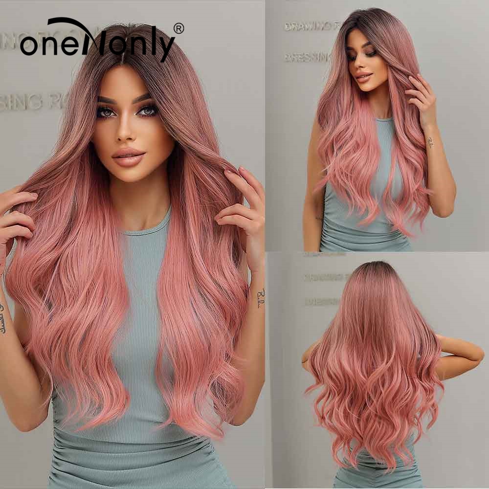 Purple Blue Wig with Bangs Long Wavy Cosplay Lolita Women Wigs Halloween Party High Temperature Hair
