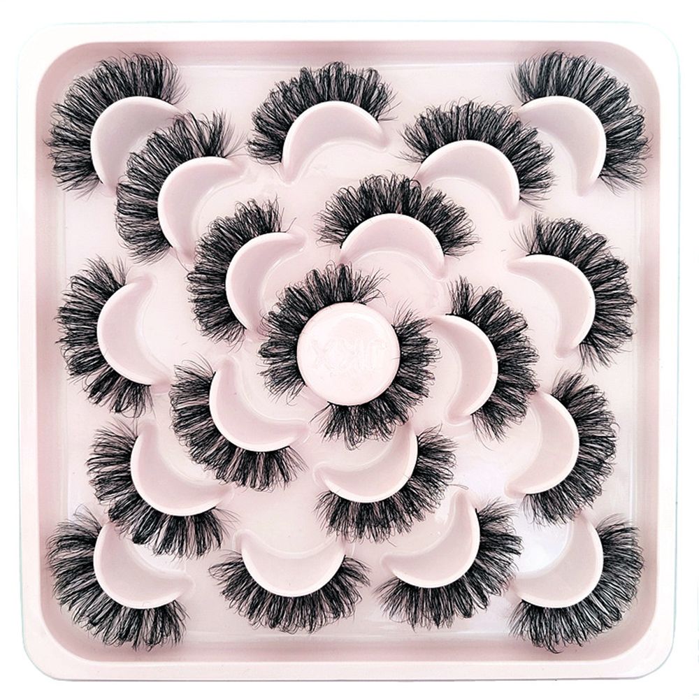 10 Pairs 6D Faux Mink Russian Strip Lashes D Curl Lash Extension 15-25mm Natural Soft Fluffy Eyelashes Reusable