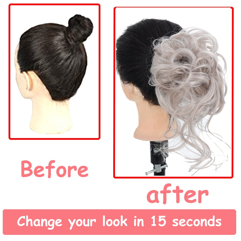 Synthetic Hair Bun Messy Scrunchies Hairpiece Accessories Claw Clip Chignon Curly Fake Hair Elastic Hair Band for Women