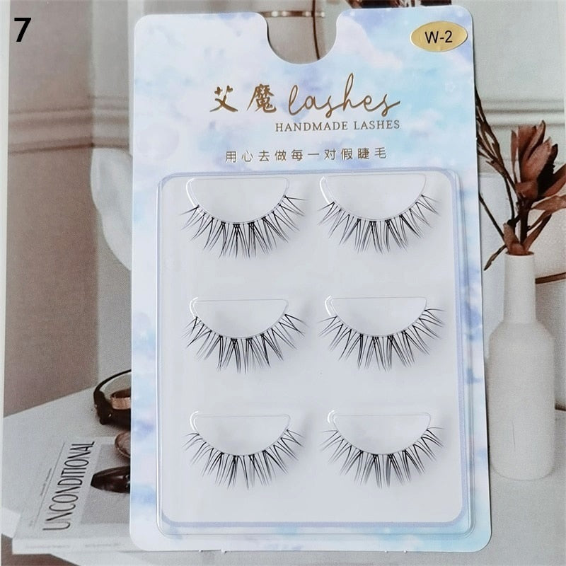 3 Pairs Mink Eyelashes Little Devil False Lash Extension Natural Fairy Wispy Lash Cross Curling Fairy False Eyelashes