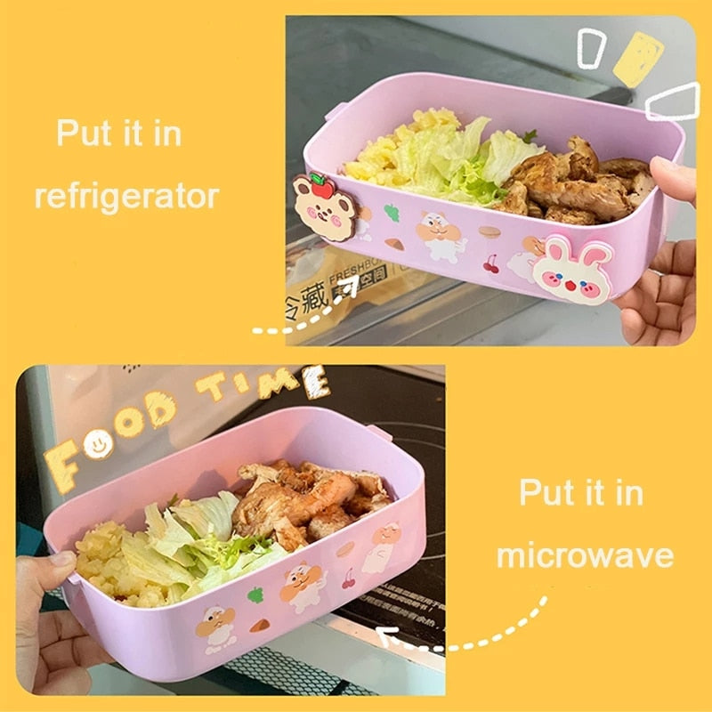 Kawaii Portable Lunch Box Girls School Kids Plastic Picnic Bento Box Microwave Food Box with Compartment Storage Container