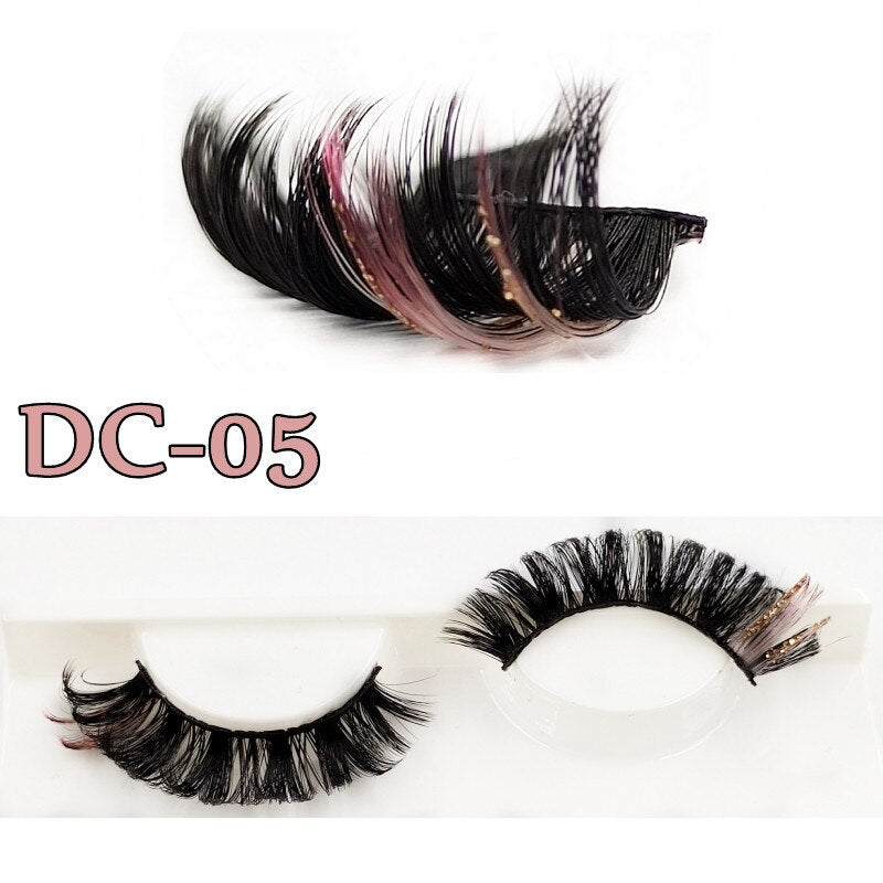 Shiny Red Blue Purple Pink Mix 3D Colored Eyelashes Ombre Vegan Strip D Curl Lashes Natural Dramatic Glitter Lashes