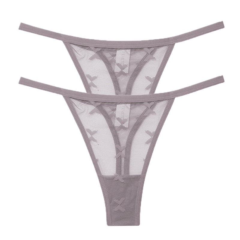 2PCS/Set Mesh Transparent Thong Women Panties Underwear Seamless G-String Female Underpants Intimates Lingerie S-XL