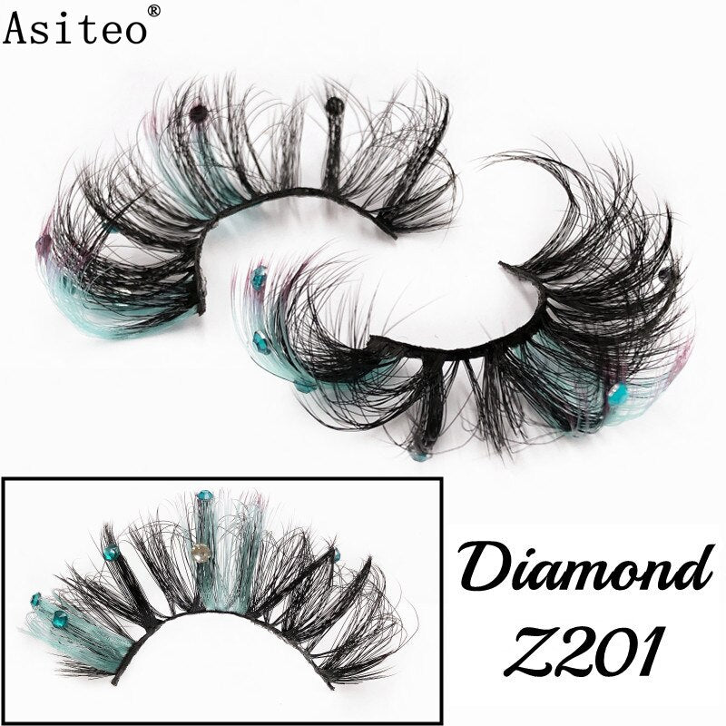 20MM Faux Mink Color Diamond Butterfly Flower Eyelashes Fluffy Wispy Thick Blue Pink Red Bulk False Lashes