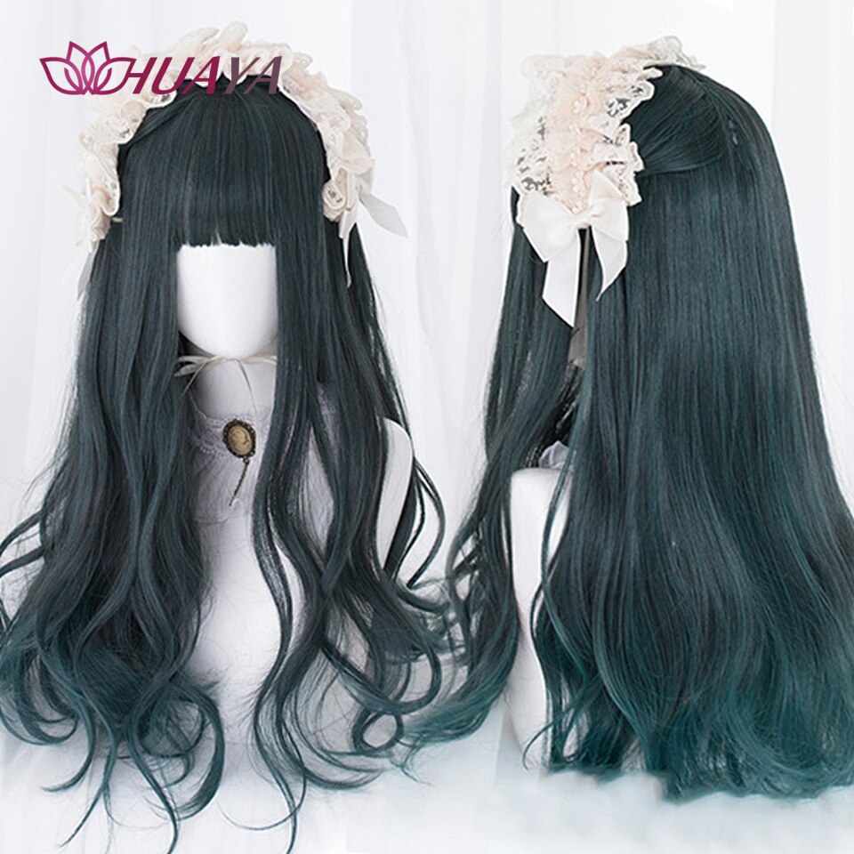 Long Straight Wig with Bangs Purple-White Heat Resistant Synthetic Hair Wigs for African American Girl Lolita Cosplay Wig