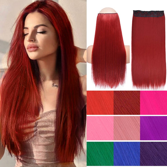 22 Inch Synthetic One Piece 5 Clips Natural Hair Extensions Long Straight High Temperature Fiber Black White Red Hairpiece