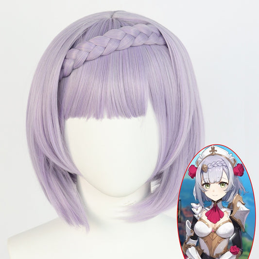 Genshin Impact Cosplay Halloween Noelle Cosplay Light Purple Short Heat Resistant Synthetic Ladies Wig Braid Costume Party Wig