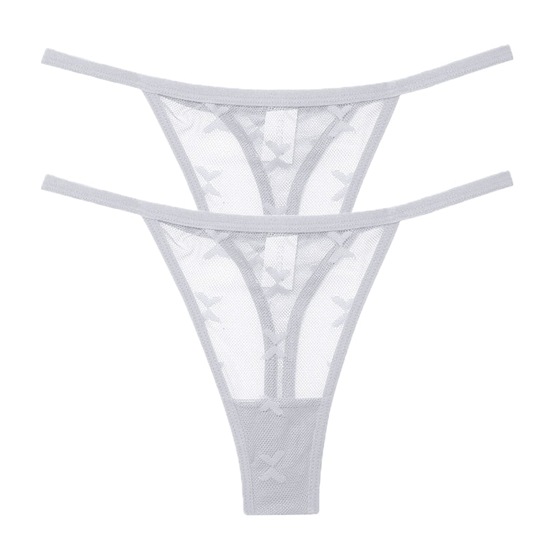 2PCS/Set Mesh Transparent Thong Women Panties Underwear Seamless G-String Female Underpants Intimates Lingerie S-XL