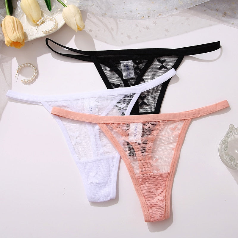 2PCS/Set Mesh Transparent Thong Women Panties Underwear Seamless G-String Female Underpants Intimates Lingerie S-XL