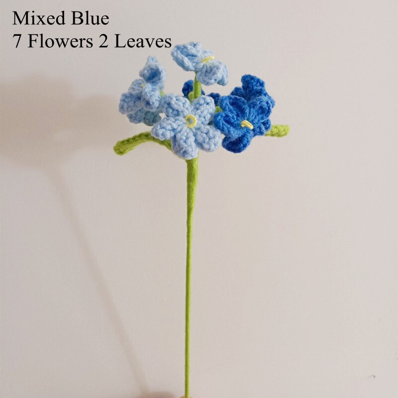 Finished 10pcs Hand-knitted Forget-me-not Yarn Crochet Decorative Artificial Flowers Home Decoration