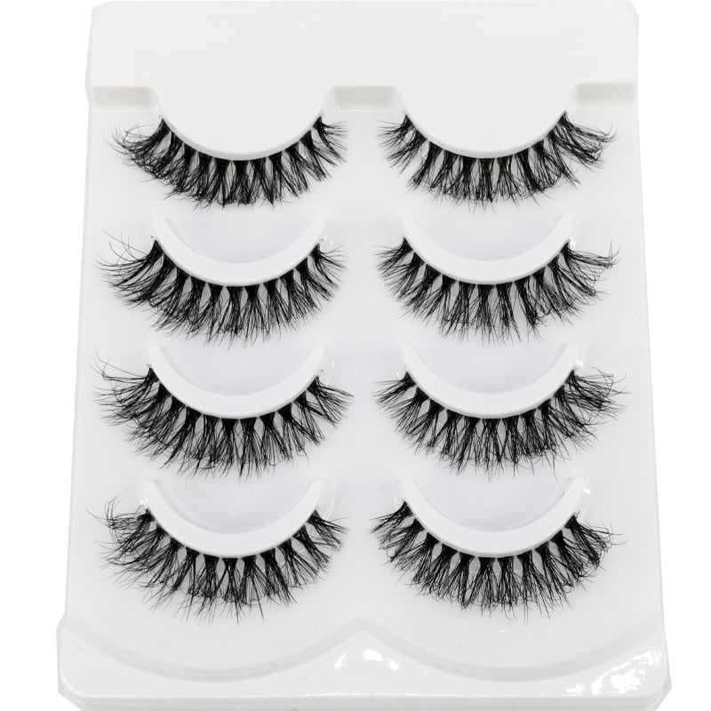 4 pairs 3D mink lashes natural long invisible thin band fake lashes curl transparent soft eyelashes