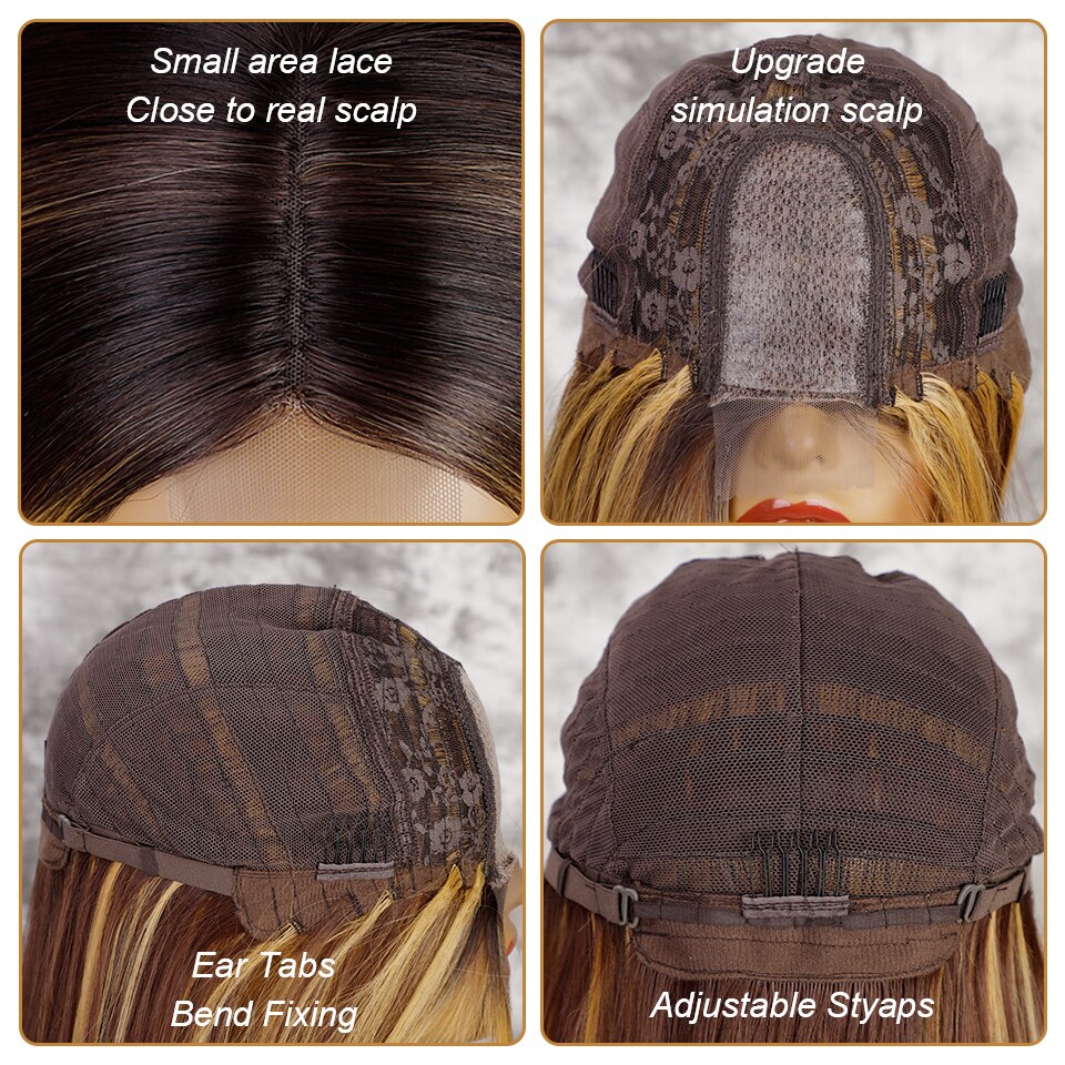 Synthetic Highlights Blonde Wig Long Straight Hair Middle Part Mixed Blonde Wig for Daily