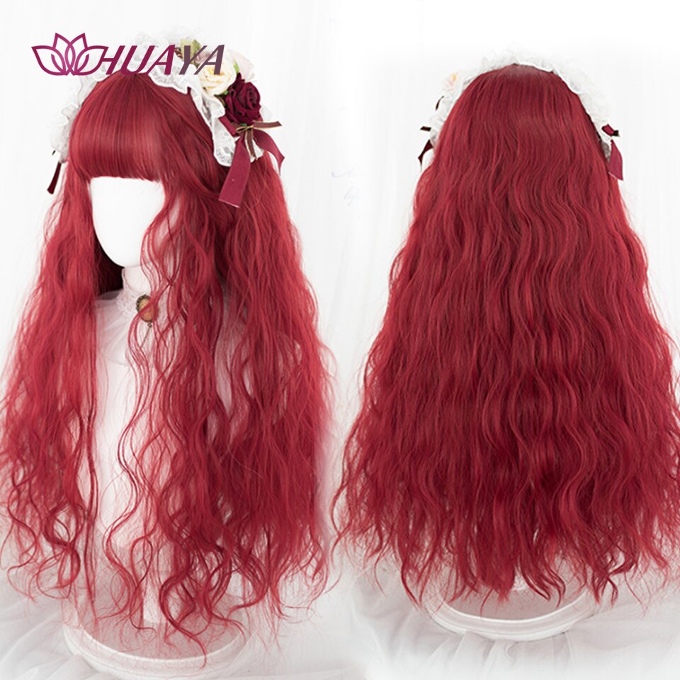 Long Straight Wig with Bangs Purple-White Heat Resistant Synthetic Hair Wigs for African American Girl Lolita Cosplay Wig