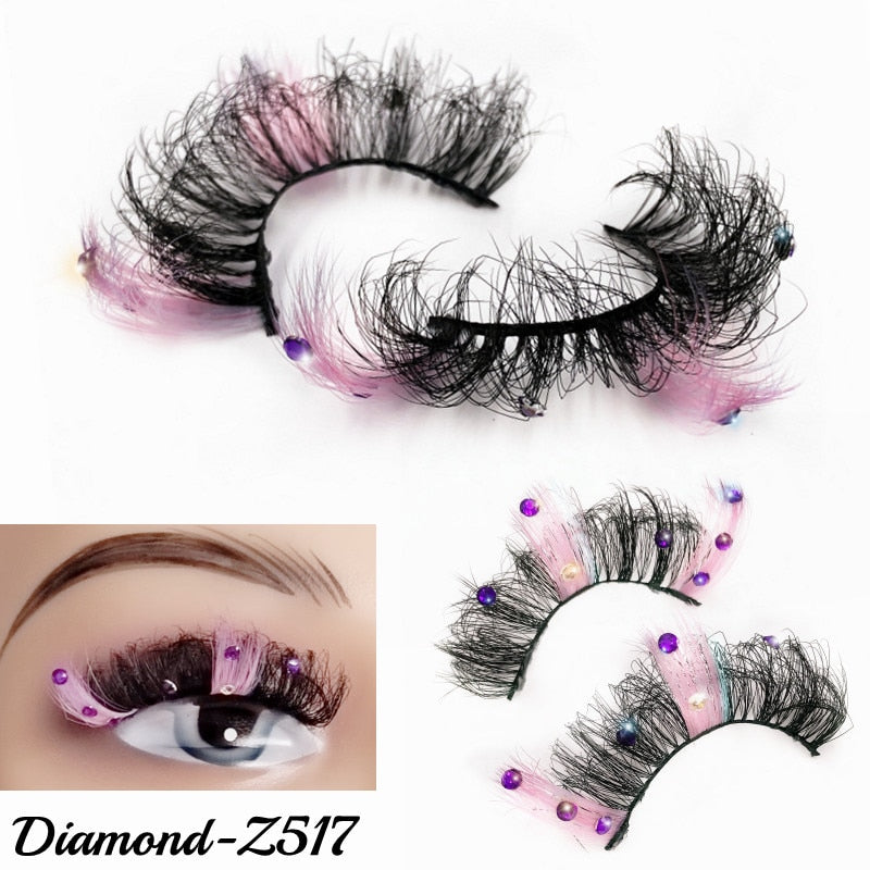 20MM Faux Mink Color Diamond Butterfly Flower Eyelashes Fluffy Wispy Thick Blue Pink Red Bulk False Lashes