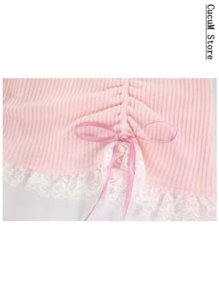 Japanese Kawaill Lolita Dress Women Bow Pink Party Mini Dresses Female Princess Korean\ 2 Piece Dress Set