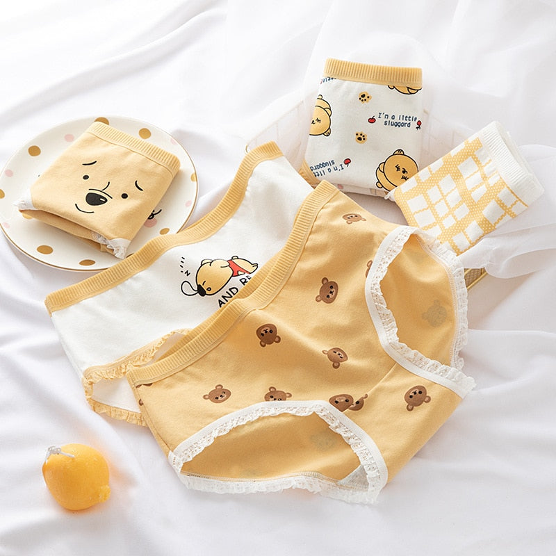 5Pcs/Set Cotton Underwear For Women Panties Cute Love Briefs Mid Waist Seamless Breathable Underpants Lingerie