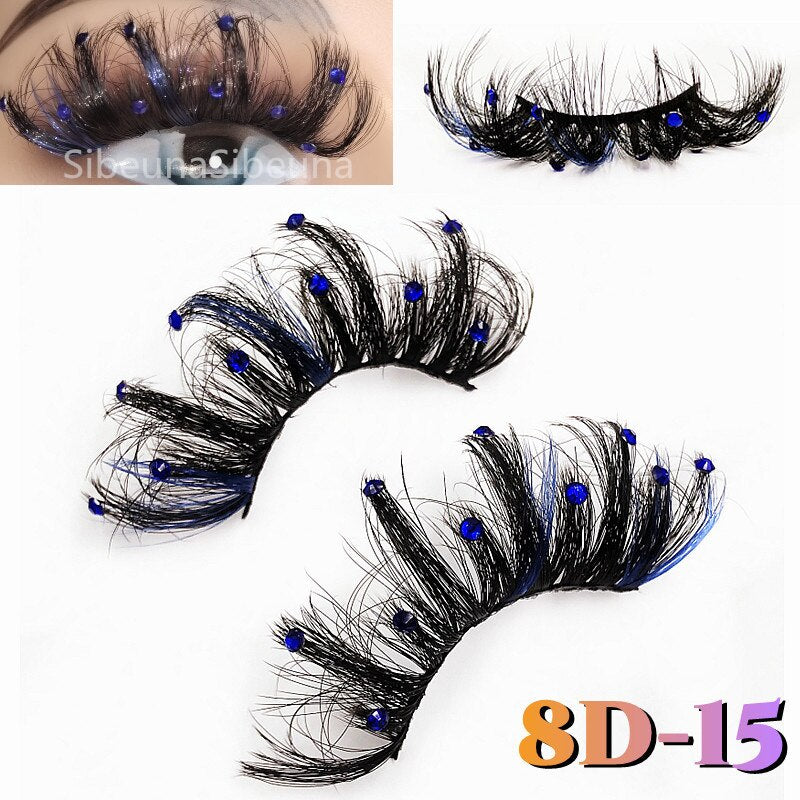 Colored Diamond Glitter 8D False Eyelashes Color Sequin Fuax Mink Lashes Natural Long Stage Colorful Rainbow eyelashes