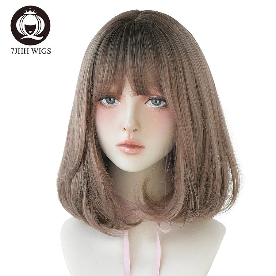 WIGS Black Short Bob Wig for Girl Daily Wear Synthetic Wig Natural Supple Summer Heat resistant Wig With Bangs