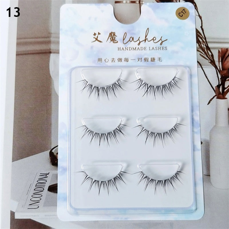 3 Pairs Mink Eyelashes Little Devil False Lash Extension Natural Fairy Wispy Lash Cross Curling Fairy False Eyelashes