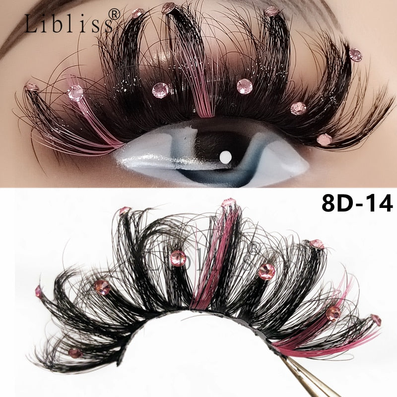 Natural/Long Glitter Shimmery Butterfly Eyelashes 25mm HandMade Full Strip Faux Mink Lashes With Butterflies