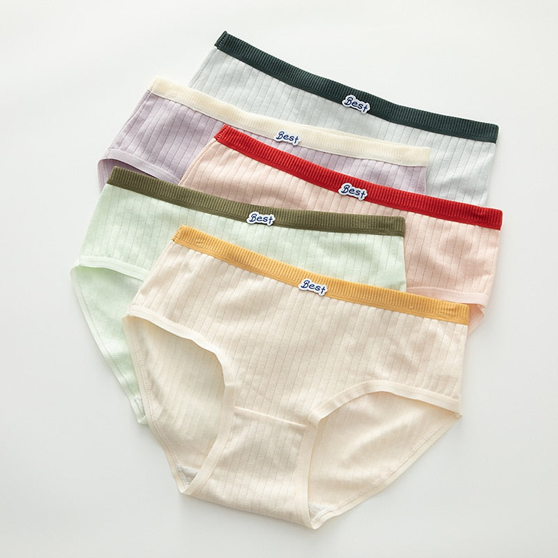 5Pcs/Set Cotton Underwear For Women Panties Cute Love Briefs Mid Waist Seamless Breathable Underpants Lingerie
