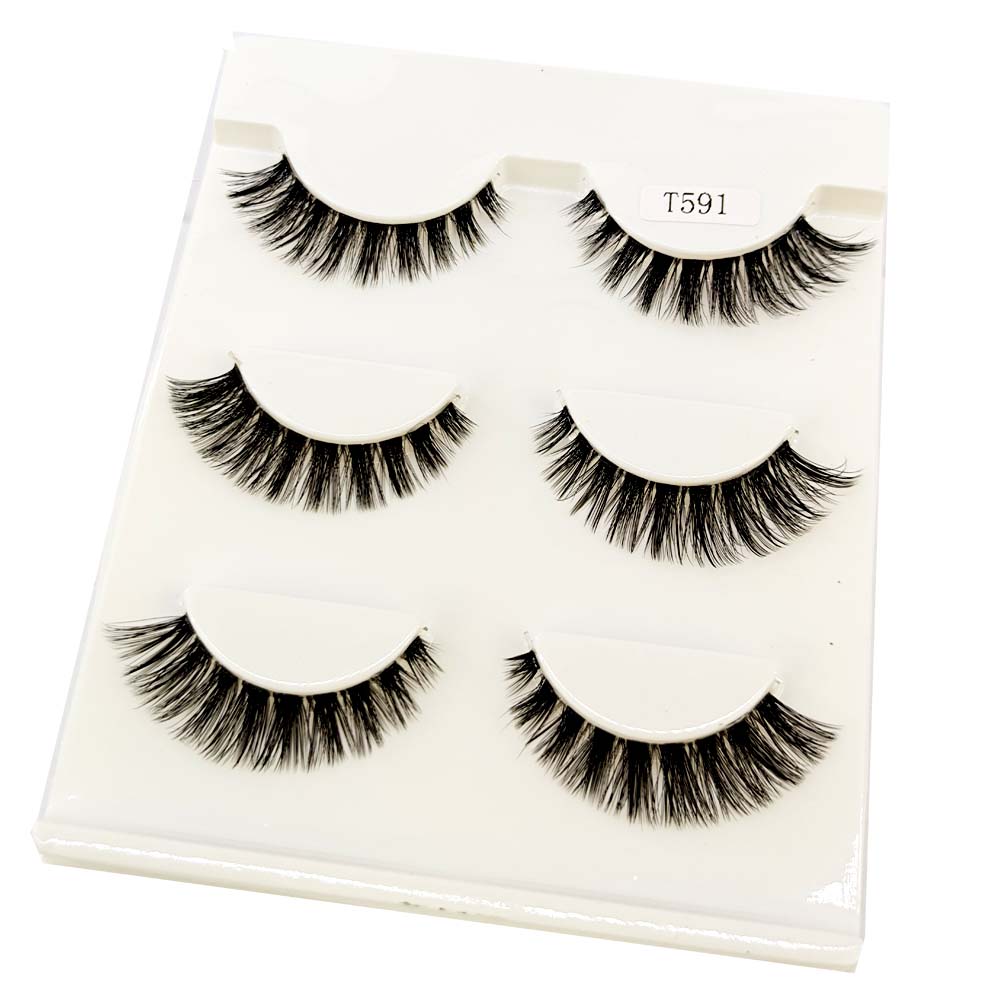 3Pair handmade false Natural eyelashes with long Thick cross Transparent soft stem eyelash
