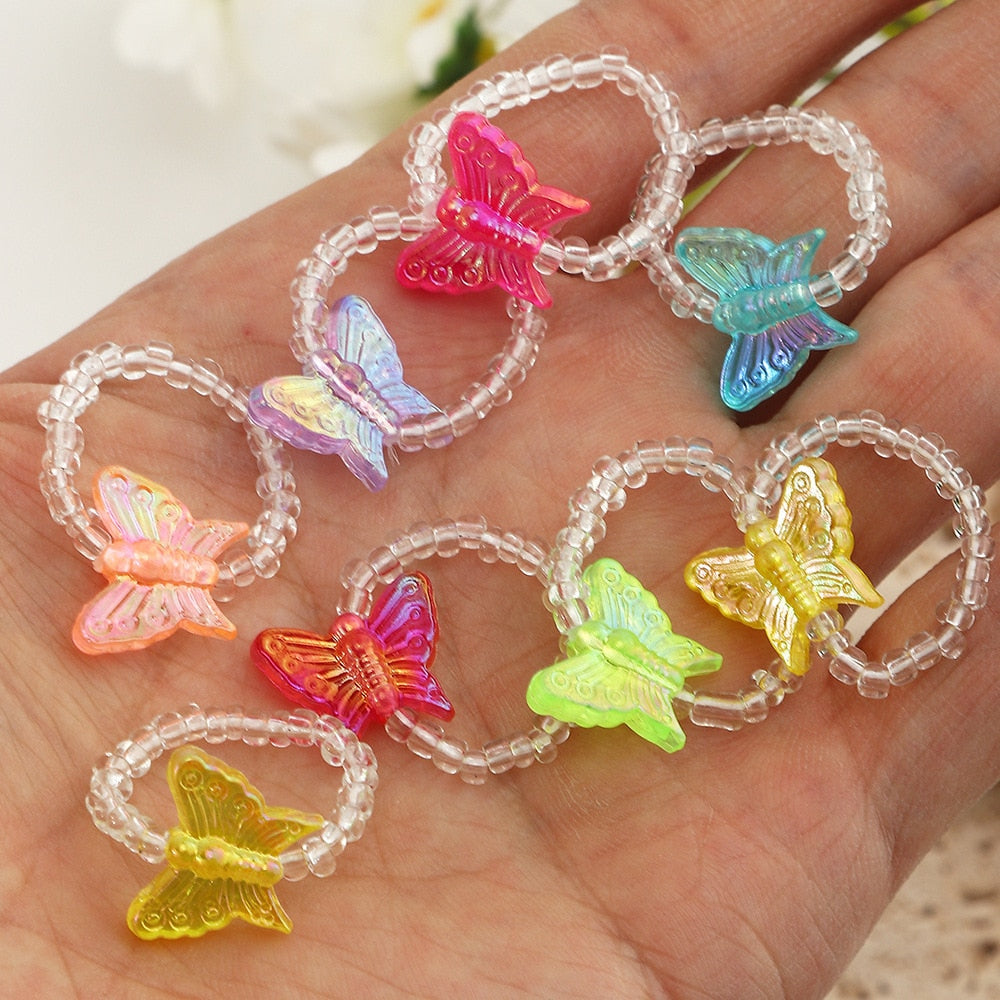 Vintage Boho Crystal Butterfly Flower Rings Set For Women Elegant Geometric Leaf Chain Tassel Knuckle Finger Rings Party Jewelry